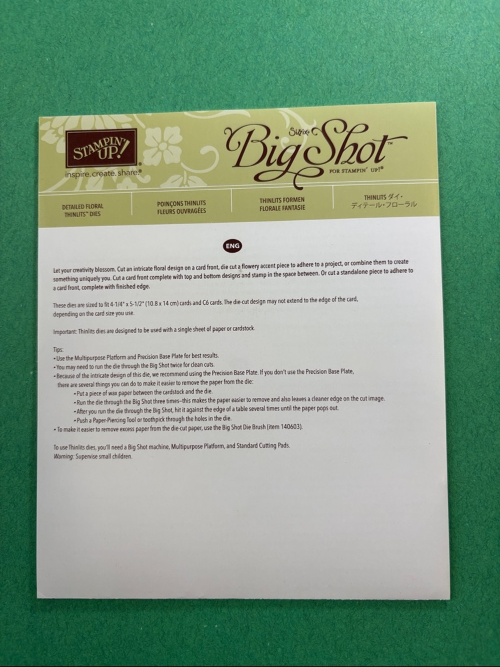 Stampin' Up! Big Shot Thinlits Die Packaging - Cream & Brown Branding